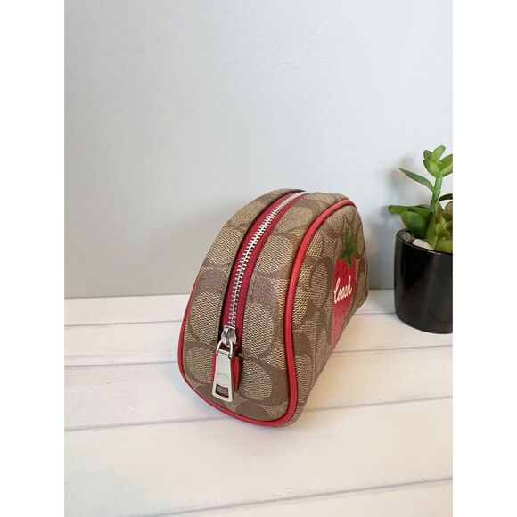 NWT Coach Cosmetics Case In Signature Canvas Wild Strawberry CH528 - Picture 3 of 6